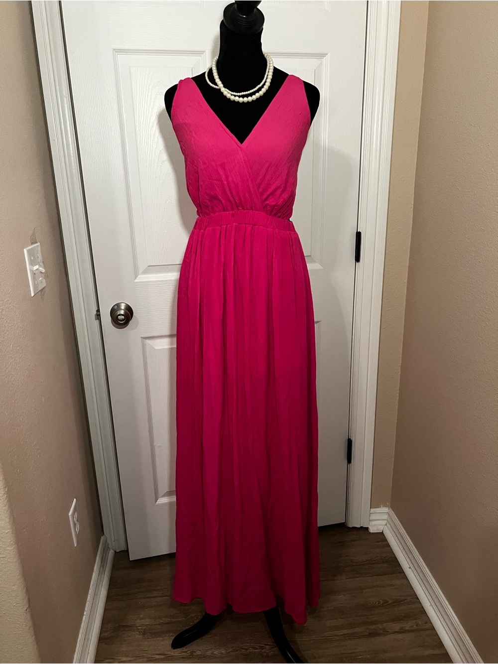 Lulu's Hot Pink V-Neck Sleeveless Maxi Dress